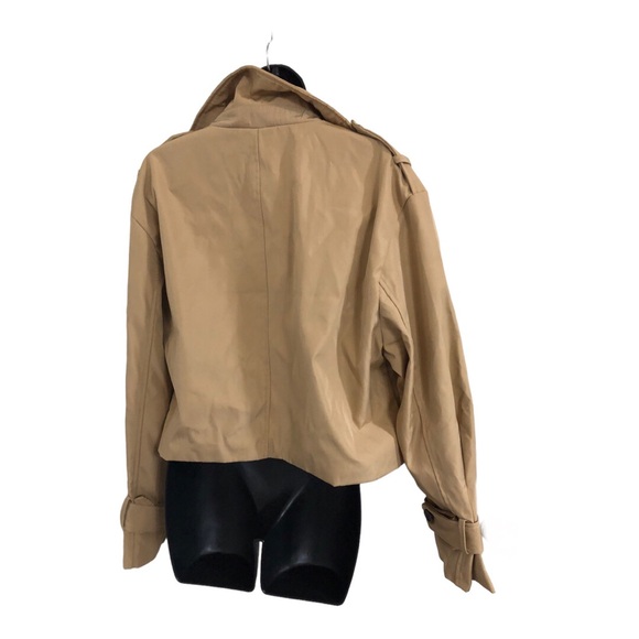 Stoosh tan cropped classic rain proof trench coat jacket size medium new - Picture 6 of 8